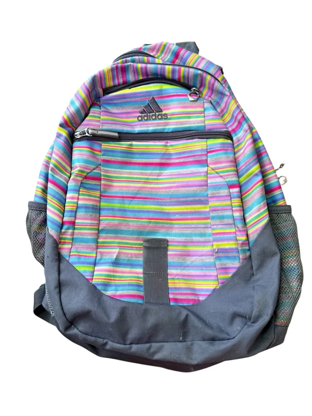 Adidas Multicolor Striped Backpack Gray Bookbag School Travel Laptop Gym 22” - Picture 2 of 10